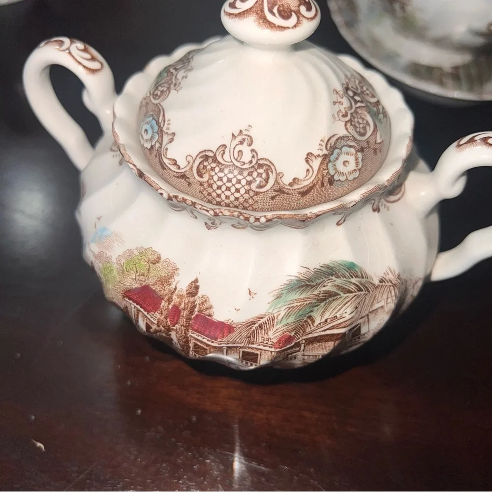 Johnson Brothers Heritage Hall Gravy Boat & Under Plate, Sugar And Cream Bowl